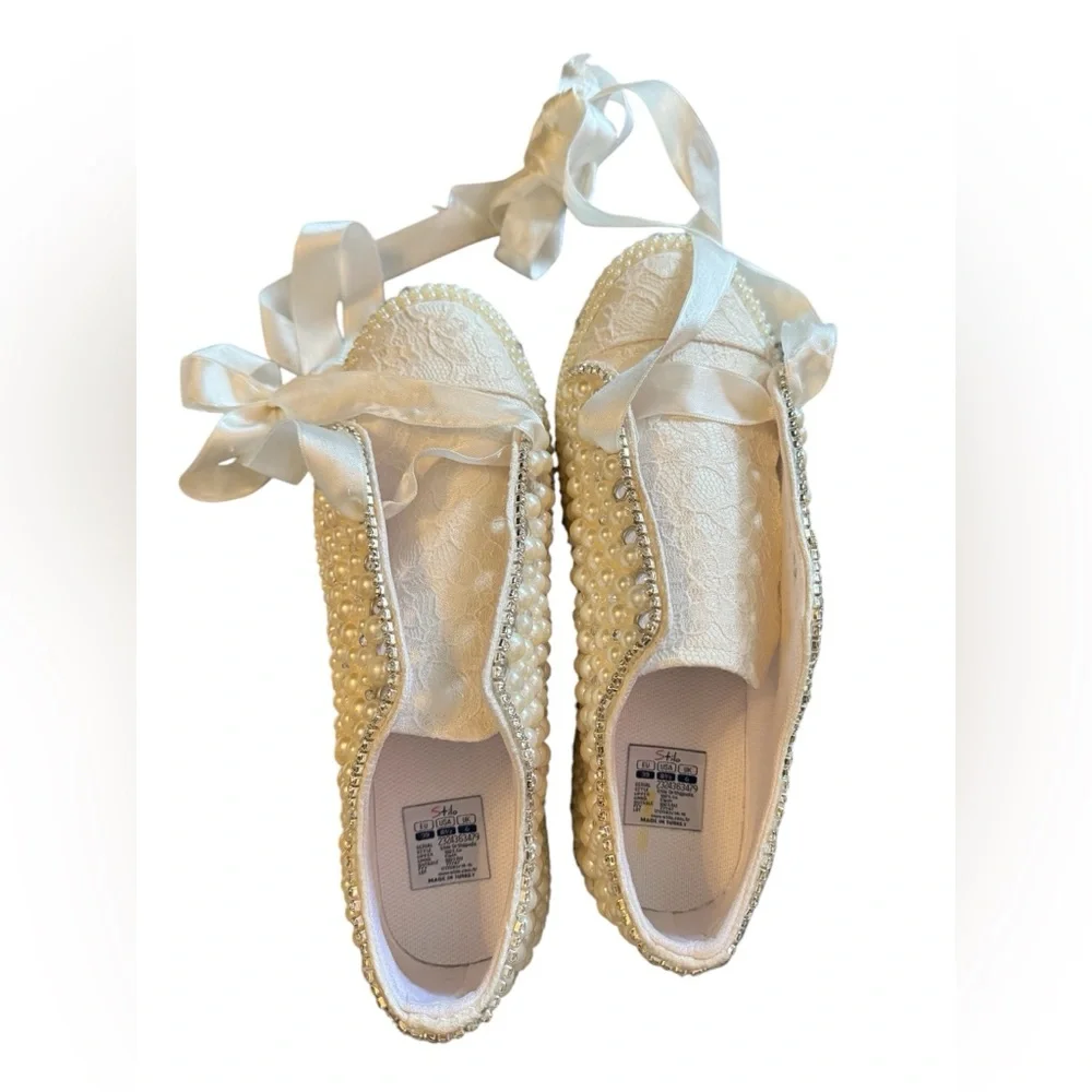 Stilo Cream Textured Espadrilles with Shimmery Finish|Made in Turkey.